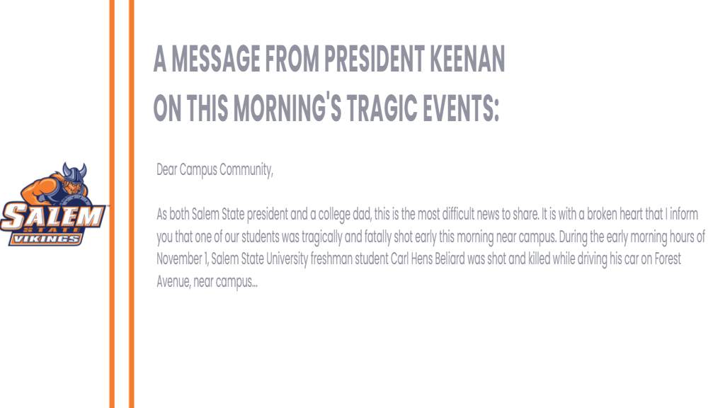 A message from President Keenan on this morning's tragic events: