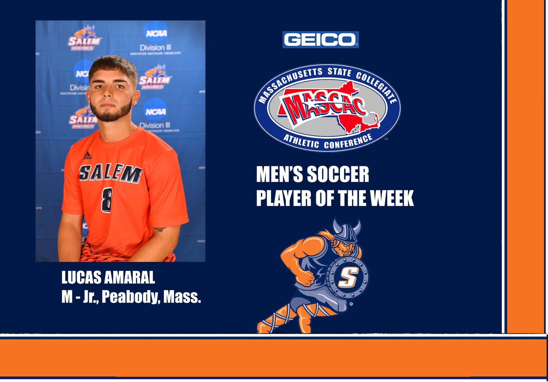 LUCAS AMARAL NAMED MASCAC MEN'S SOCCER CO-PLAYER OF THE WEEK