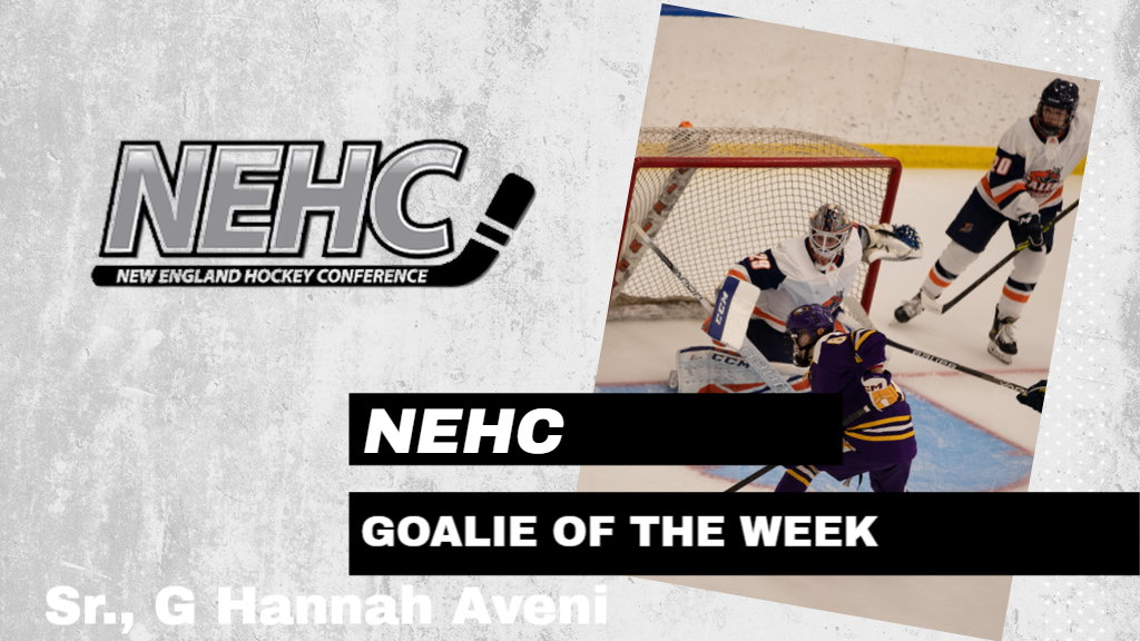 Aveni Earns New England Hockey Conference (NEHC) Goaltender of the Week Honors